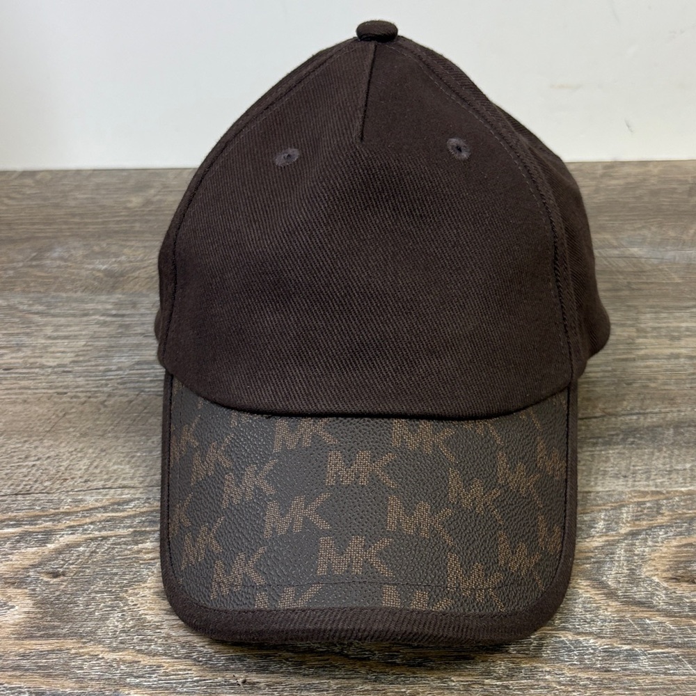 Michael Kors Brown Logo Baseball Cap – MK Monogram Brim – Adjustable